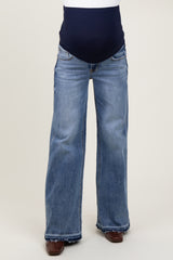 Blue Vintage Wash Extra Wide Leg Released Hem Maternity Jeans