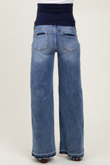 Blue Vintage Wash Extra Wide Leg Released Hem Maternity Jeans
