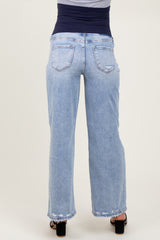 Light Blue Acid Wash Open Knee Wide Leg Maternity Jeans