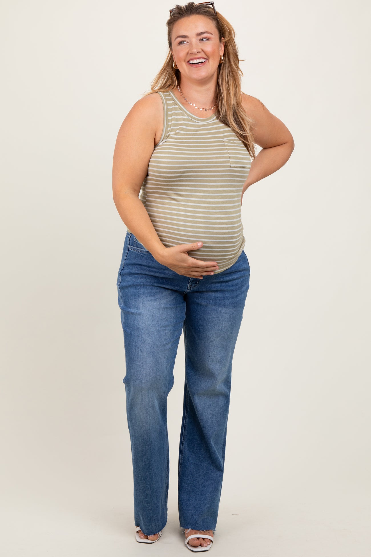Blue Raw Cut Hem Flare Leg Maternity Leg Jeans