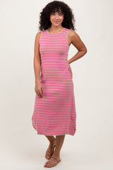 Mocha Striped Knit Sleeveless Midi Dress