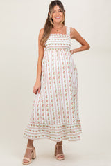 Red Floral Smocked Sleeveless Maternity Maxi Dress