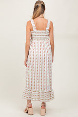 Red Floral Smocked Sleeveless Maternity Maxi Dress