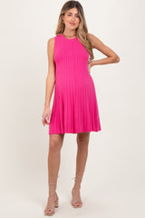 Fuchsia Ribbed Pleated Knit Sleeveless Maternity Mini Dress