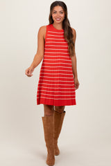 Orange Ribbed Pleated Knit Sleeveless Maternity Mini Dress