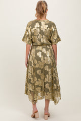 Olive Metallic Floral Jacquard Overlay Maternity Maxi Dress
