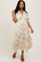 Cream Metallic Floral Jacquard Overlay Maternity Maxi Dress