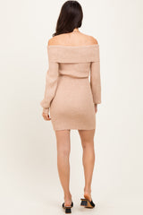 Cream Off Shoulder Balloon Sleeve Mini Sweater Dress