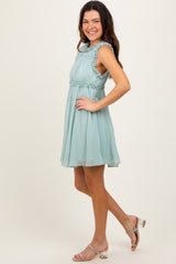 Light Olive Ruffle Detail Sleeveless Mini Dress