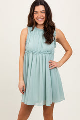 Light Olive Ruffle Detail Sleeveless Mini Dress