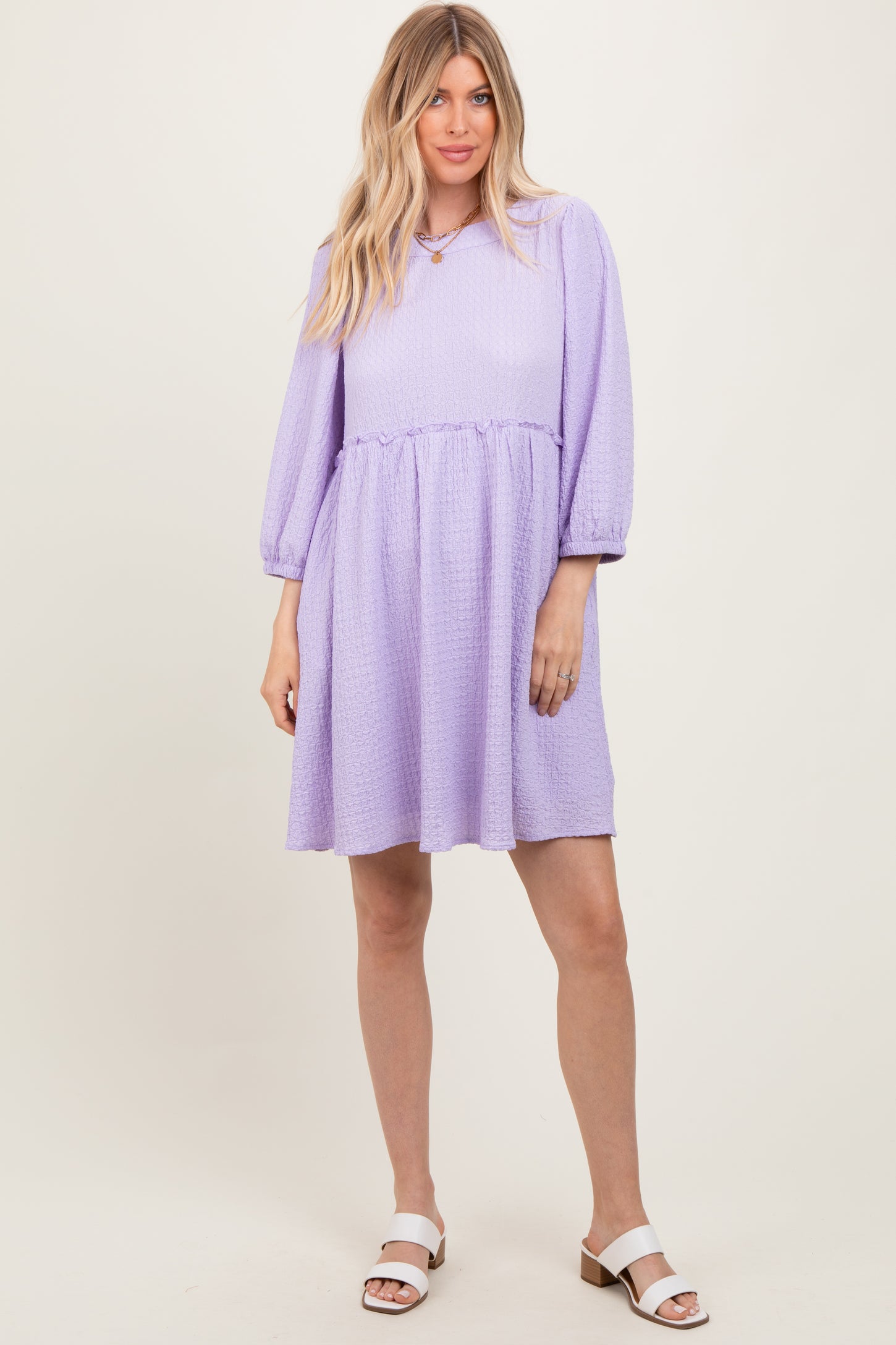 Lavender Knit Ruffle Trim Maternity Dress