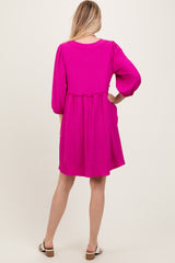 Magenta Knit Ruffle Trim Dress