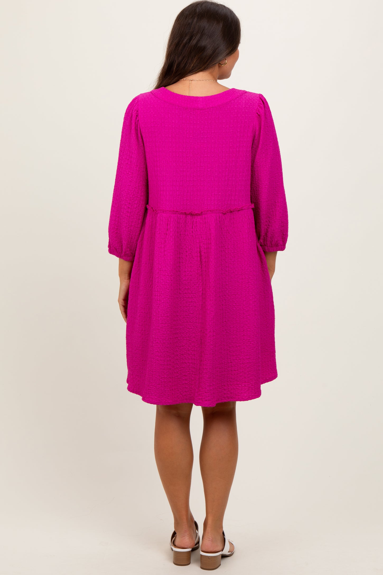 Magenta Knit Ruffle Trim Maternity Dress