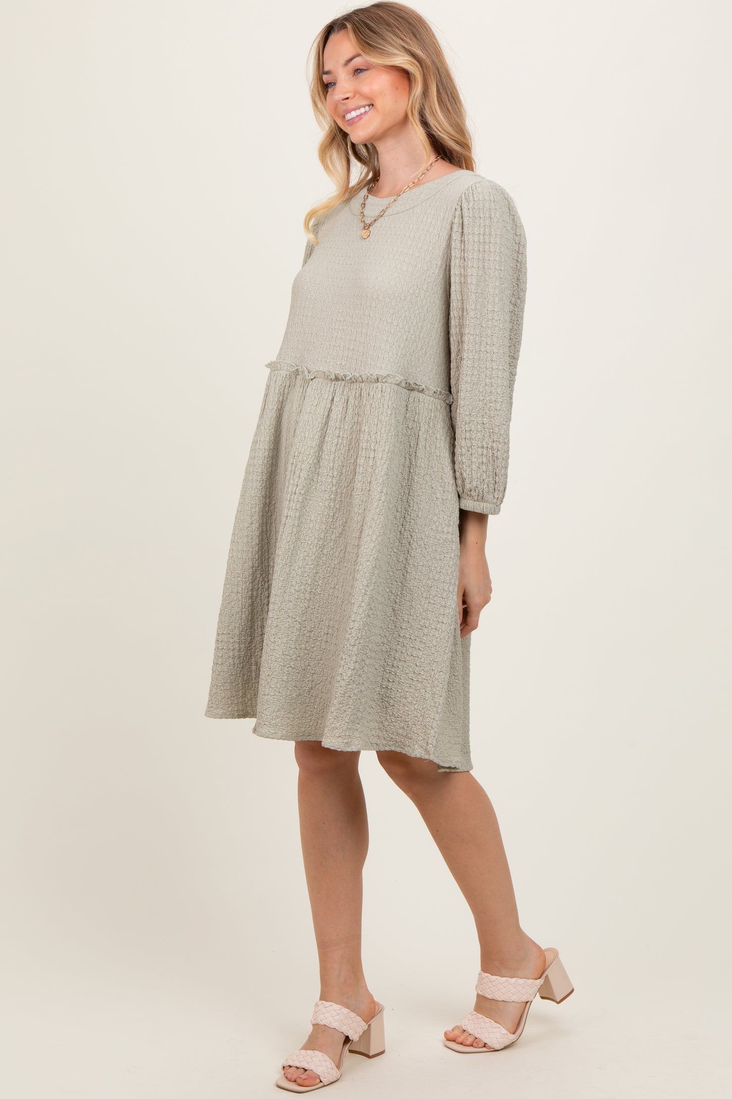 Sage Knit Ruffle Trim Dress