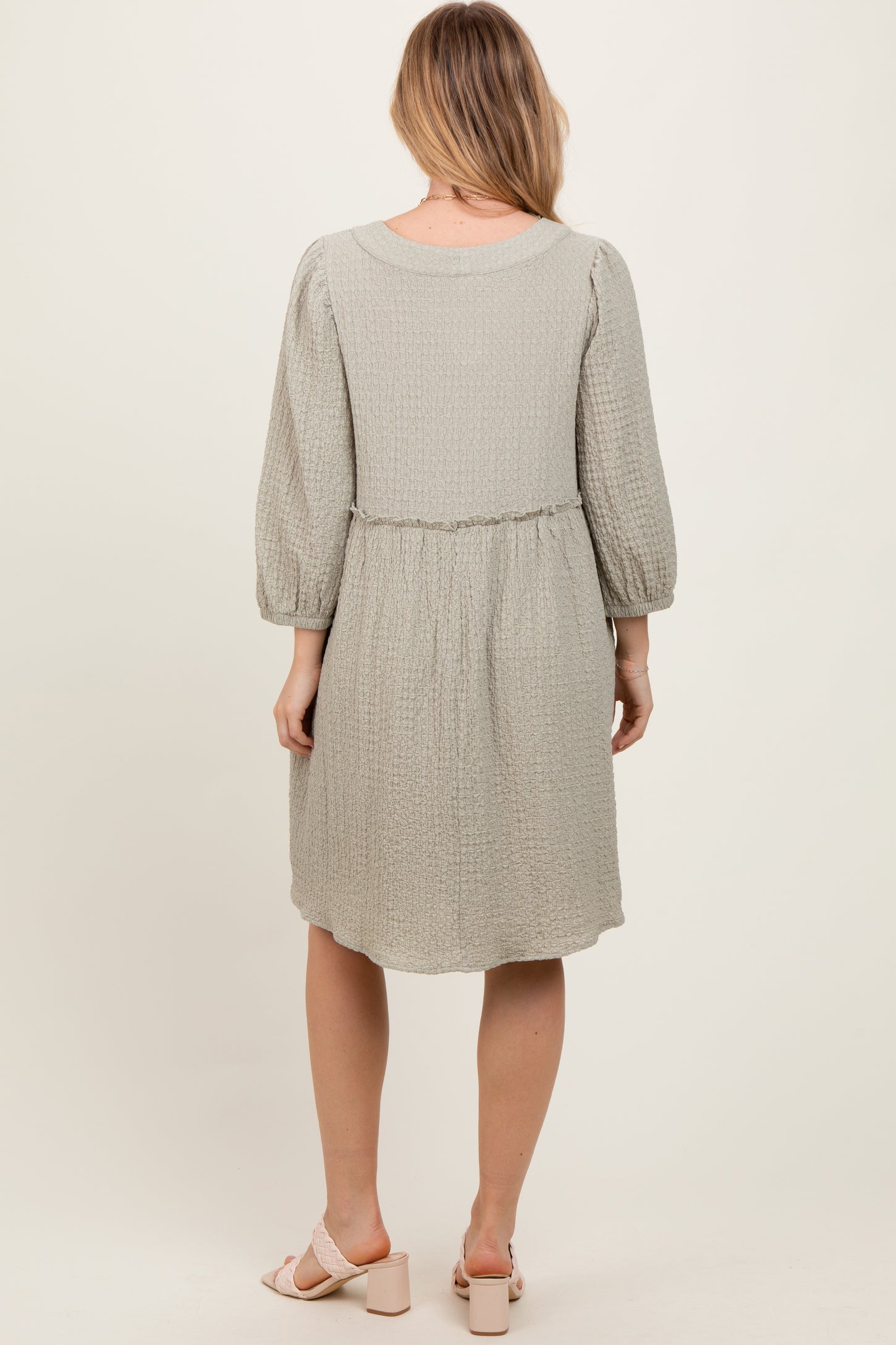 Sage Knit Ruffle Trim Dress