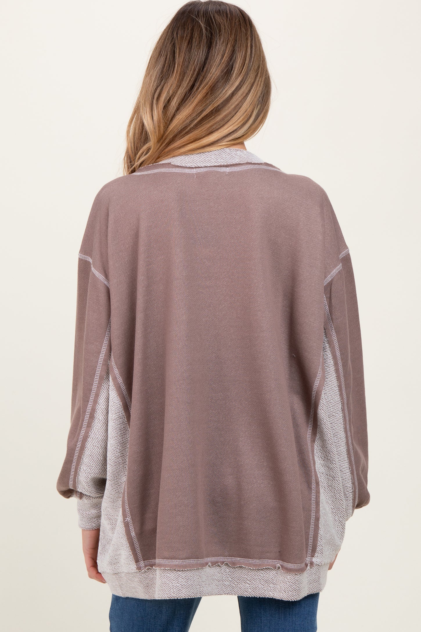 Mocha Contrast French Terry Maternity Long Sleeve Top