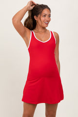 Red Contrast Trim Maternity Romper Dress