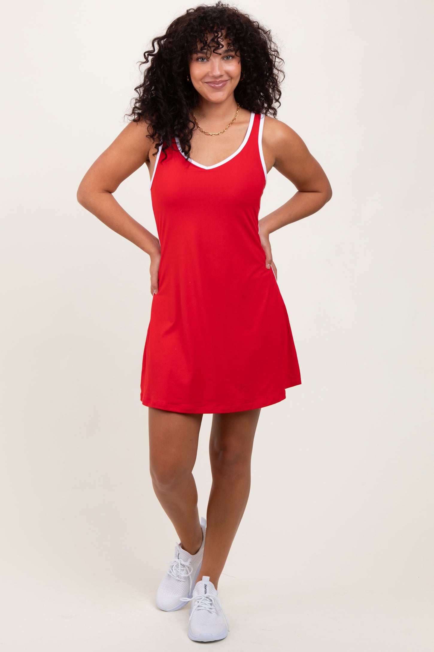 Red Contrast Trim Romper Dress