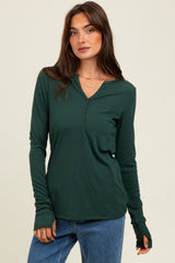 Forest Green Button Front Long Sleeve Top