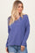 Blue Ribbed V-Neck Long Sleeve Top
