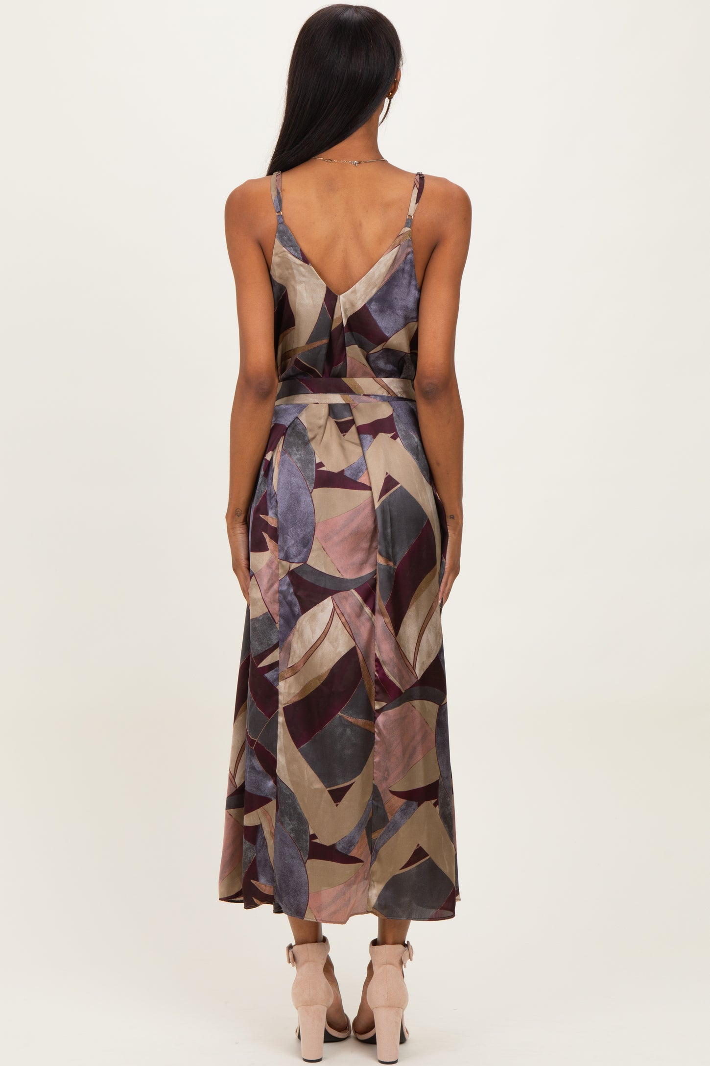 Multicolor Abstract Print Sash Tie Maxi Dress