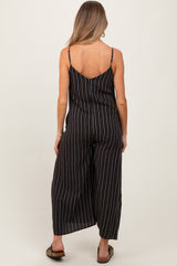 Black Striped Wide Leg Sleeveless Maternity Jumpsuit