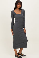 Charcoal Scoop Neck Long Sleeve Midi Dress
