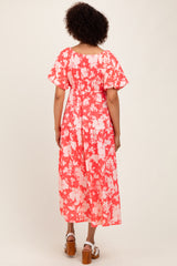Coral Bubble Short Sleeve Maxi Dress W/ Side Pocket