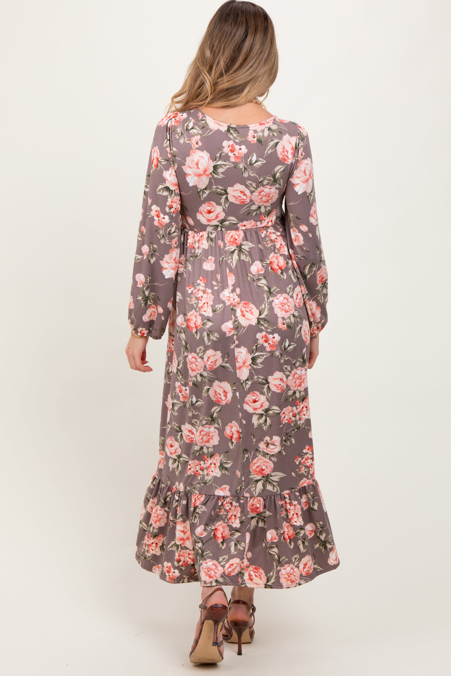 Mauve Blush Sweetheart Neckline Maternity Maxi With Side Pockets