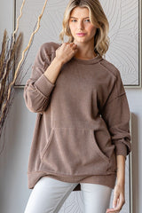 Mocha Ribbed Knit Front Pocket Maternity Pullover