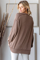 Mocha Ribbed Knit Front Pocket Pullover
