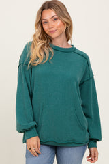 Forest Green Ribbed Knit Front Pocket Pullover