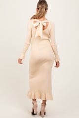 Light Yellow Ribbed Knit Bow Back Maternity Maxi Dress