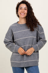 Heather Grey Striped Drop Shoulder Sweater