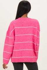 Pink Striped Drop Shoulder Sweater