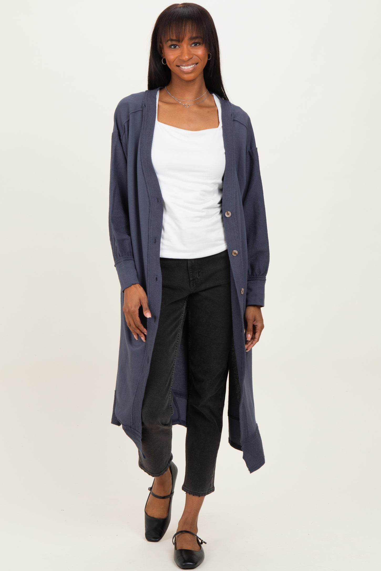 Navy Button Down Long Cardigan