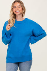 Blue Oversized Basic Drop Shoulder Maternity Sweater