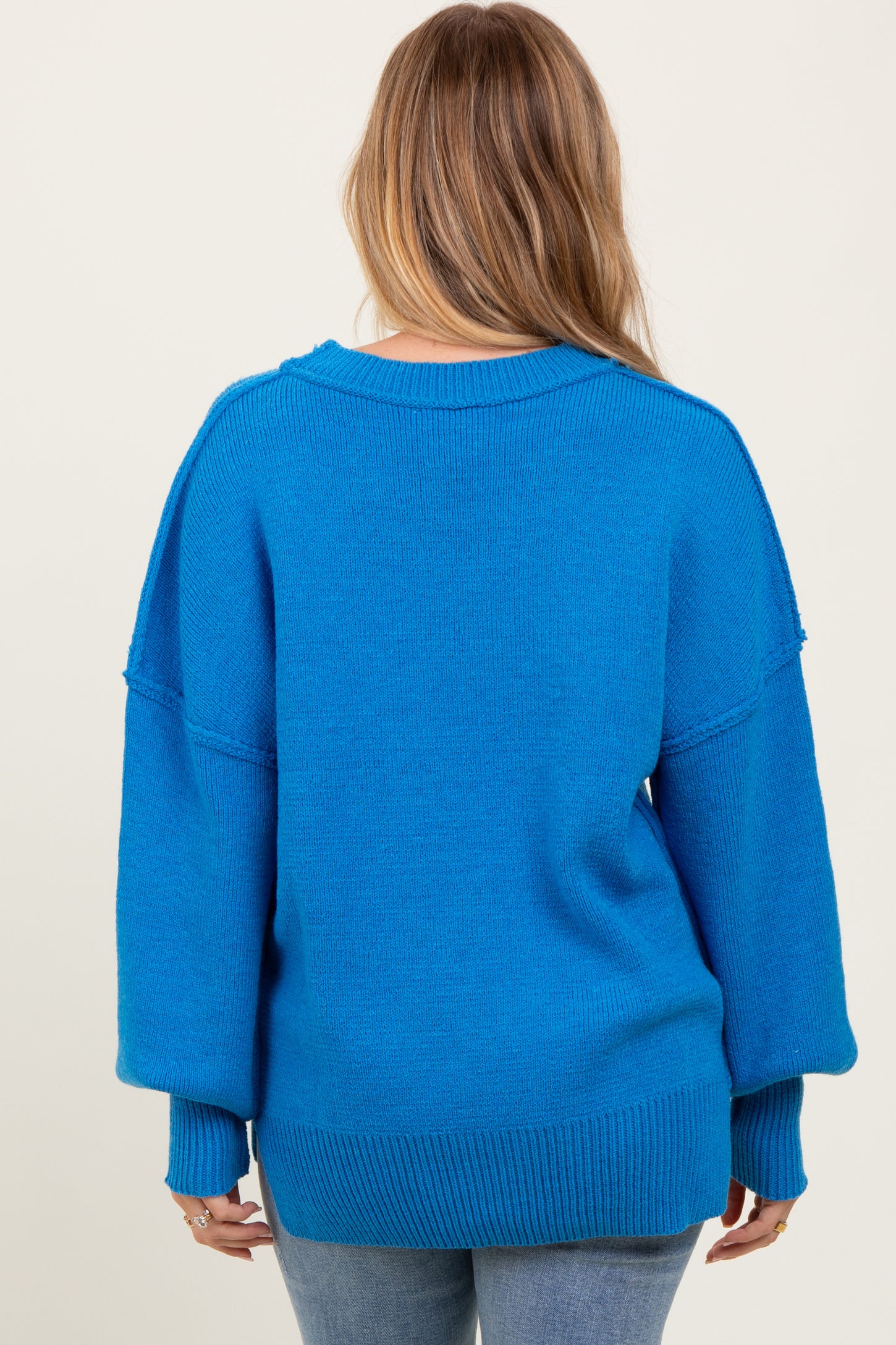 Blue Oversized Basic Drop Shoulder Sweater