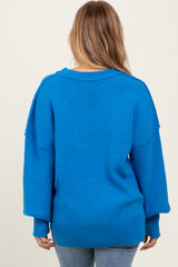 Blue Oversized Basic Drop Shoulder Sweater