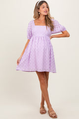 Lavender Smocked Back Textured Babydoll Maternity Mini Dress