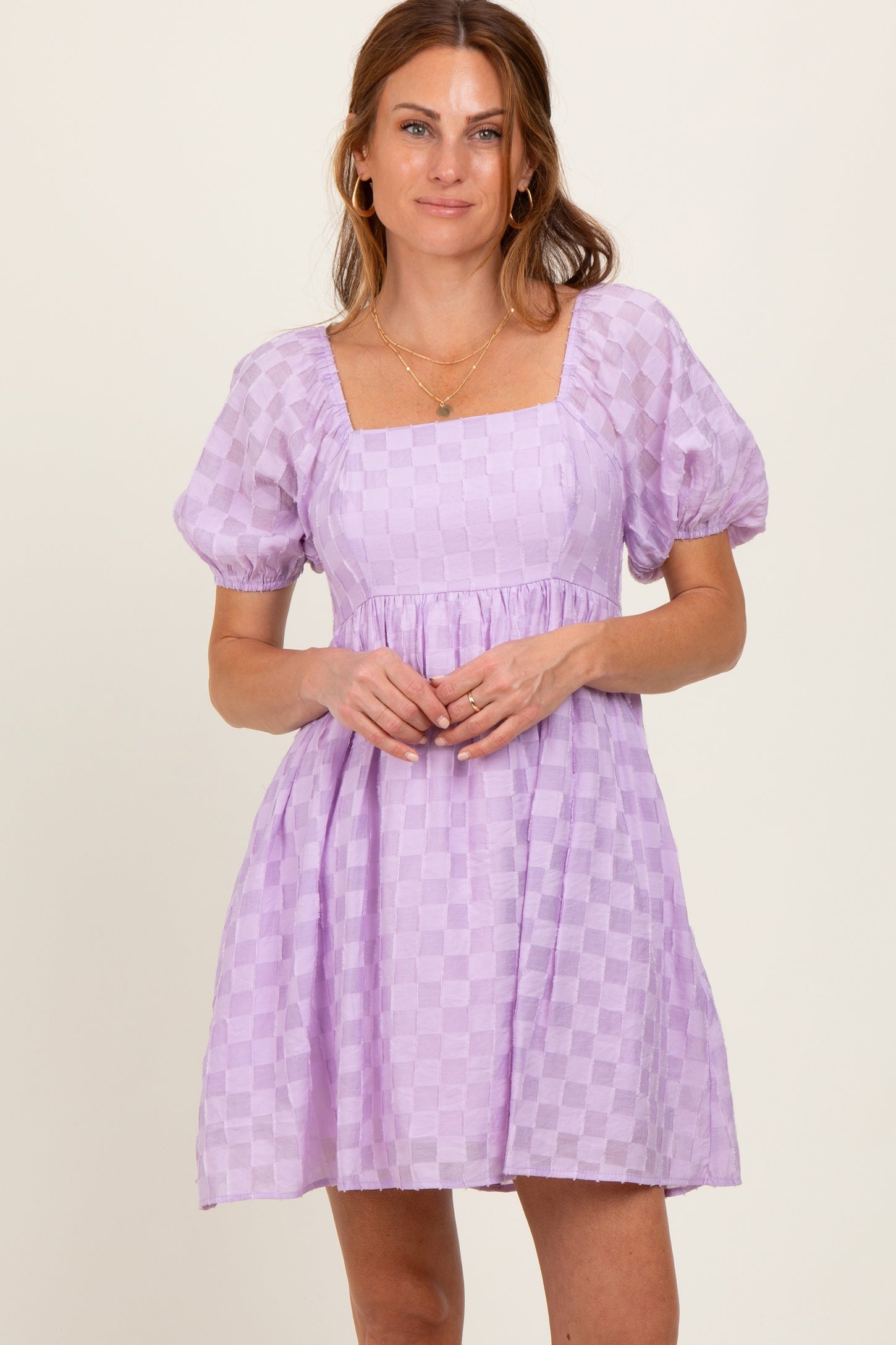 Lavender Smocked Back Textured Babydoll Maternity Mini Dress