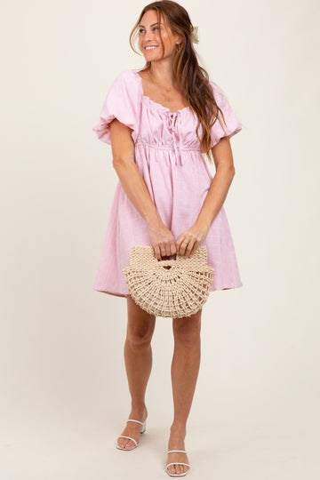 Pink Textured Bubble Sleeve Maternity Mini Dress