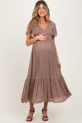 Mocha Smocked Maternity Midi Dress