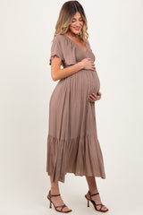 Mocha Smocked Maternity Midi Dress