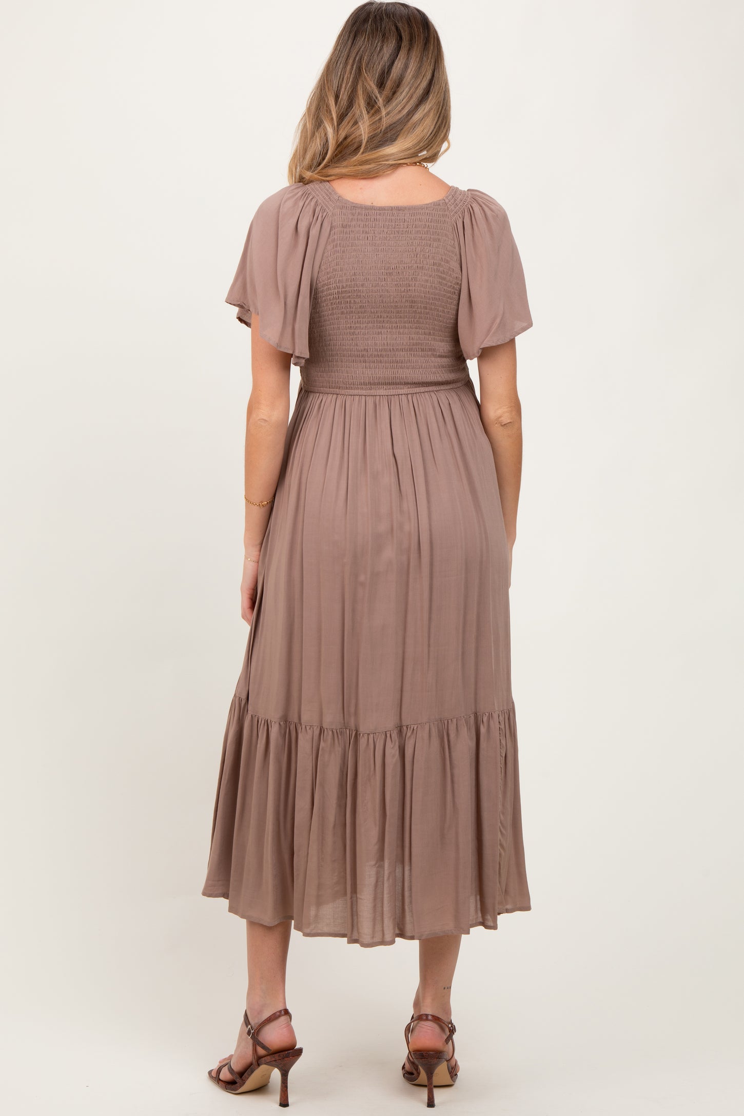 Mocha Smocked Maternity Midi Dress