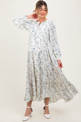 Blue Printed Tiered Maternity Maxi Dress