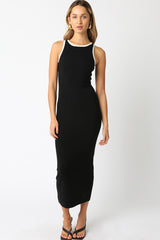 Black Knit Contrast Trim Midi Dress