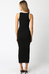 Black Knit Contrast Trim Midi Dress