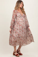 Cream Floral Deep V-Neck Tiered Maternity Maxi Dress