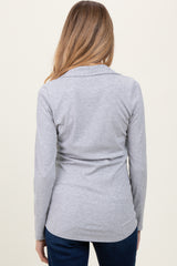 Heather Grey Ribbed Collared Maternity Long Sleeve Top